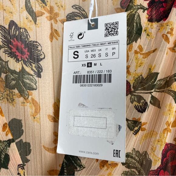 Zara Brown Floral Printed Bloggers Favorite Midi Dress Sz.S NWT - Picture 10 of 16